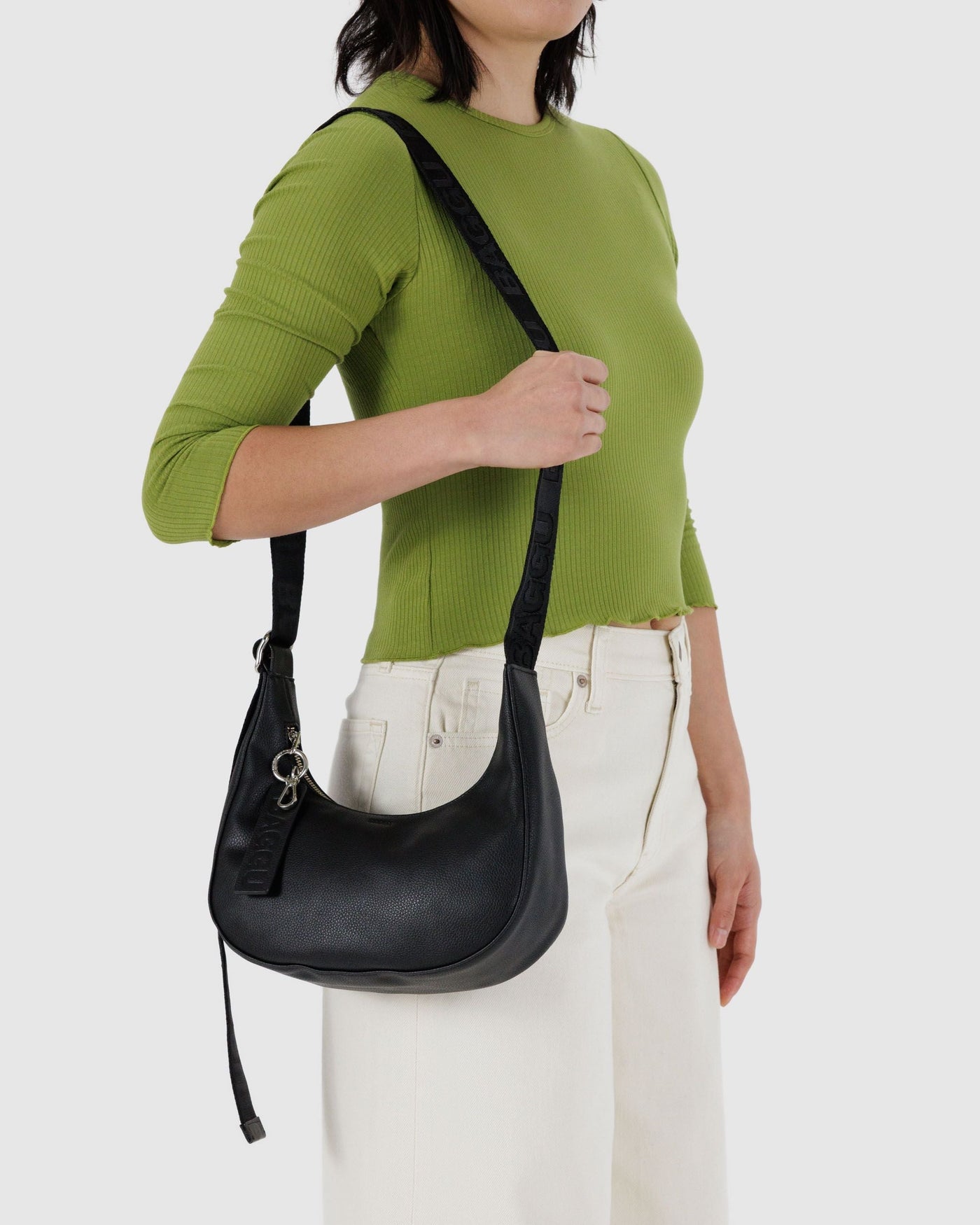 Small Recycled Leather Crescent Bag R4